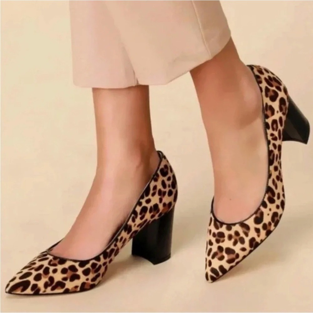 Marc Fisher Mana‎ Calf Hair Leopard Print Block Heel Pointed Toe Pumps Heels 7M